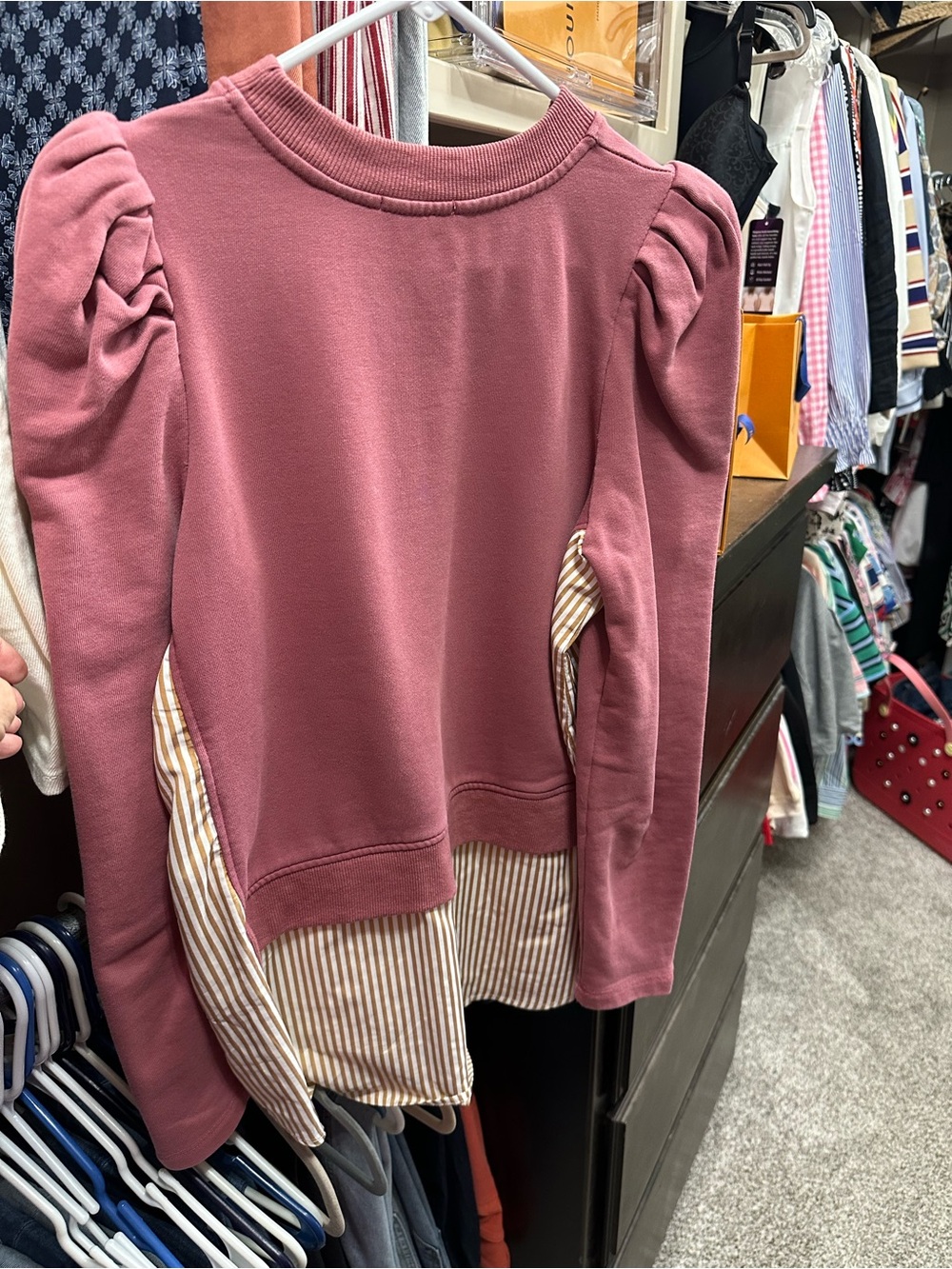 Anthropologie Dusty Rose Puff-Sleeve Layered Sweatshirt